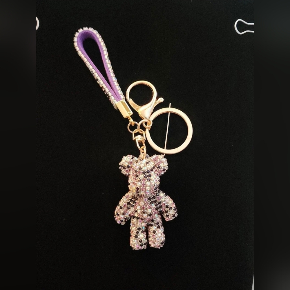 Bear Brick Purple Sparkley Rhinestone Bling Bear Keychain Keyholder Ornament
